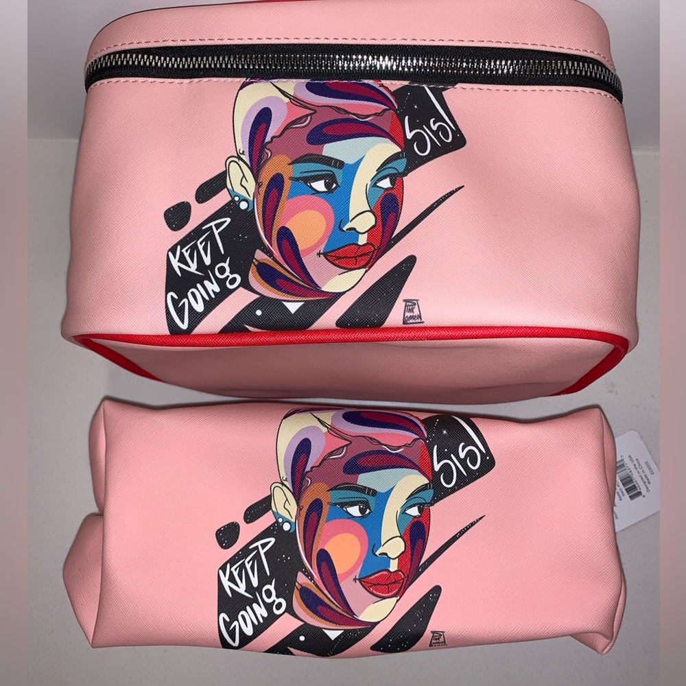 Pink Lomein cosmetic bag makeup duo set pair pinklomein art canvas woman